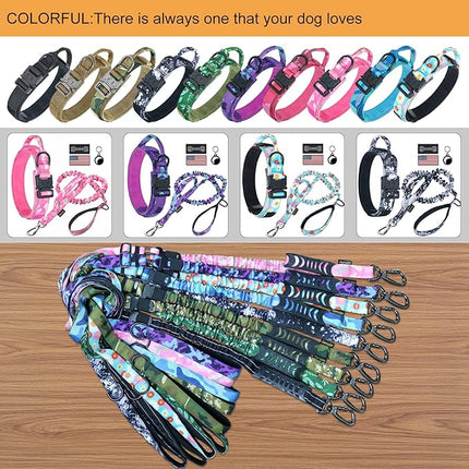 Hotsky Tactical Dog Collar, Adjustable Military Training Nylon Airtag Collar with Handle and Heavy Duty Metal Buckle for Medium Large Dogs, with Airtag Holder and Two Patches （Pink Camo,L）