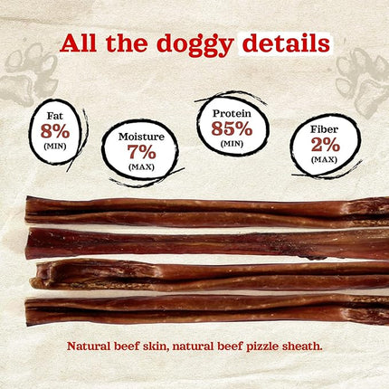 Natural Farm Power Bully Sticks Dog Chews (12”, 12-Pack), 2-in-1 Power Chews: Premium Beef Cheek Wrapped in Beef Pizzle, Double Chewing Time, Great Dog Dental Treats, for Small, Medium & Large Dogs