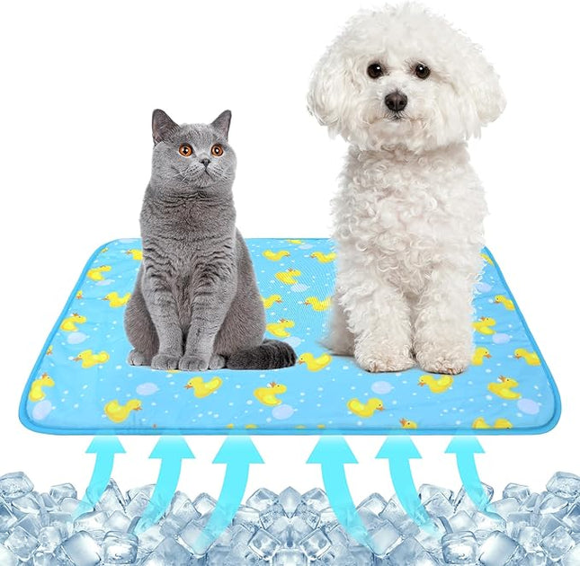 NACOCO Summer Pet Cooling Mat - Cat Dog Cushion Pad Sleeping Cool Ducks Comfortable Soft for Pets Kids and Adults (Blue Duck, M)