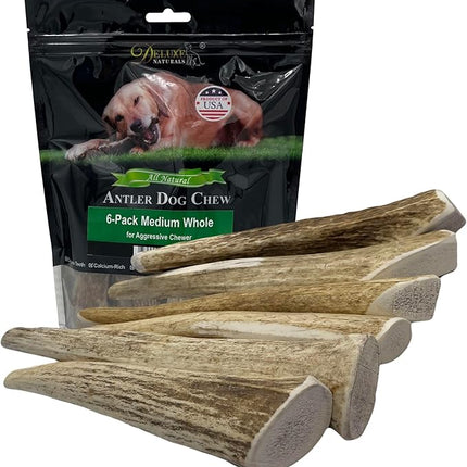 Elk Antler Dog Chews | Long-Lasting A-Grade Premium Elk Antler Chews for Dogs from Naturally Shed Elk Antlers Collected in The USA, Whole, Medium (Pack of 6)