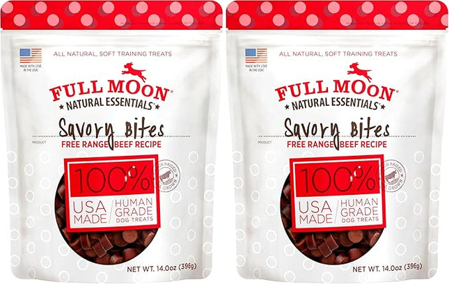 Full Moon All Natural Human Grade Dog Treats, Essential Beef Savory Bites, 14 Ounce (Pack of 2)