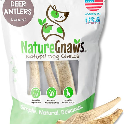 Nature Gnaws USA Deer Antlers for Dogs 4-7" (3 Count) - Mix of Split and Whole Pieces - Long Lasting for Small and Medium Breeds - Natural Dog Chew Bones
