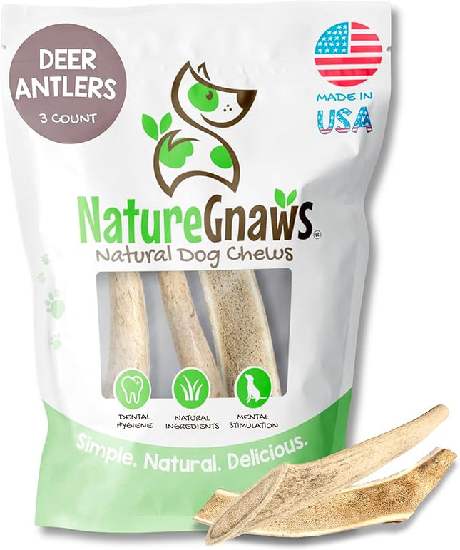 Nature Gnaws USA Deer Antlers for Dogs 4-7" (3 Count) - Mix of Split and Whole Pieces - Long Lasting for Small and Medium Breeds - Natural Dog Chew Bones