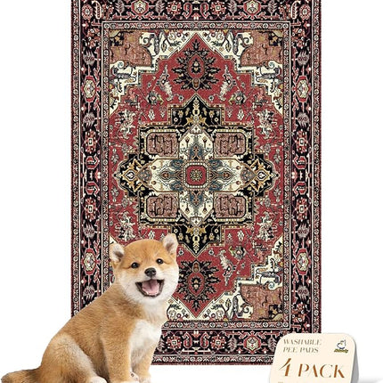 nunubaby 4PACK Washable Pee Pads for Dogs, Stylish, Non-Slip and Leak-Proof Pee Pads. Reusable Potty Pads for Dogs for Crates and Floors.(Red/Rect, 24" x36" )