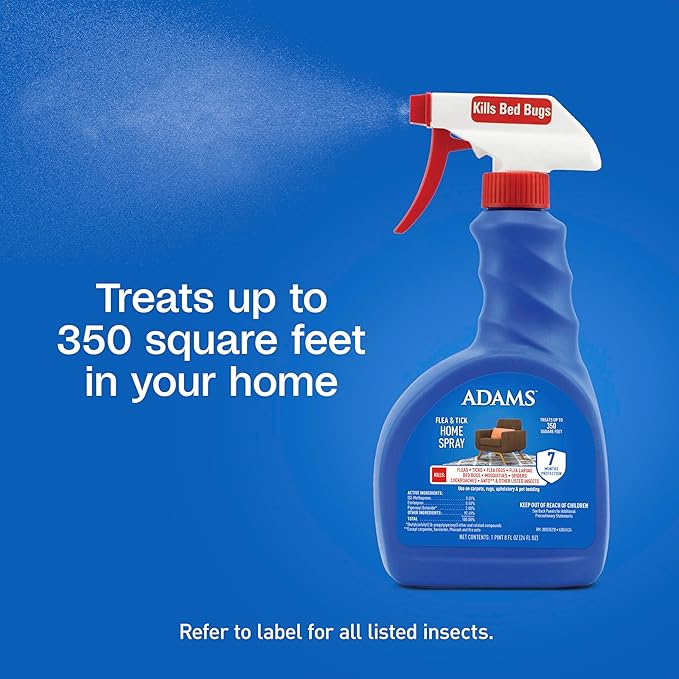 Adams Flea & Tick Home Spray with Precor, Kills Fleas, Flea Eggs, Flea Larvae, Bed Bugs, Ticks, Ants, Cockroaches, Spiders, Mosquitoes and Many Other Listed Nuisance Pests in The Home, 24 Fl Oz