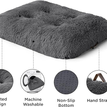 Bedsure Washable Large Dog Bed for Crate, Faux Fur Dog Crate Pad for Large Breed, Plush Soft Comfort Dogs Sleeping Mat, Anti-Slip Pet Kennel Pad, 35" x 23", Dark Grey
