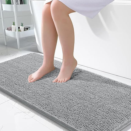 OLANLY Bathroom Rugs 50x30, Extra Soft Absorbent Chenille Bath Rugs, Rubber Backing Quick Dry, Machine Washable Bath Mats for Bathroom Floor, Tub and Shower, Home Decor Accessories, Light Grey