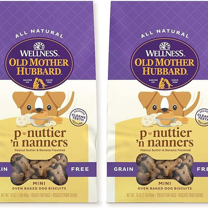 Old Mother Hubbard by Wellness Classic P-Nuttier 'N Nanners Grain Free Natural Dog Treats, Crunchy Oven-Baked Biscuits, Ideal for Training, Mini-Size, 16 Ounce Bag (Pack of 2)