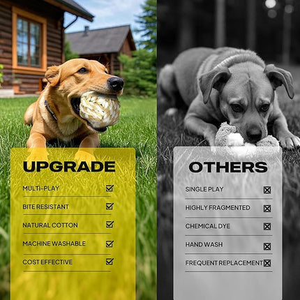 Fida Heavy Duty Dog Rope Toys for Aggressive Chewers 4pcs Pack – Natural Cotton Dog Chew Toys for Large Dogs, Tug-of-War & Fetch Rope Ball/Ring/Knot/Twist to Keep Them Busy