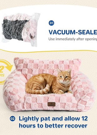 Cat Bed Cats Couch for Puppy and Kitten, Fluffy Pet Couch Small Dog Sofa Bed, Supportive Cat Sofa for Indoor Cats, Washable Cover & Non-Slip, 26 inch, Pink