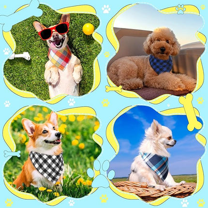 Honoson 6 Pieces Triangle Dog Bandana Dog Scarf Plaid Printing Adjustable Bibs Scarf Washable Square Kerchief Bandana Set for Small to Medium Puppy Cat(16.1 Inch,Elegant Drawstring Style)