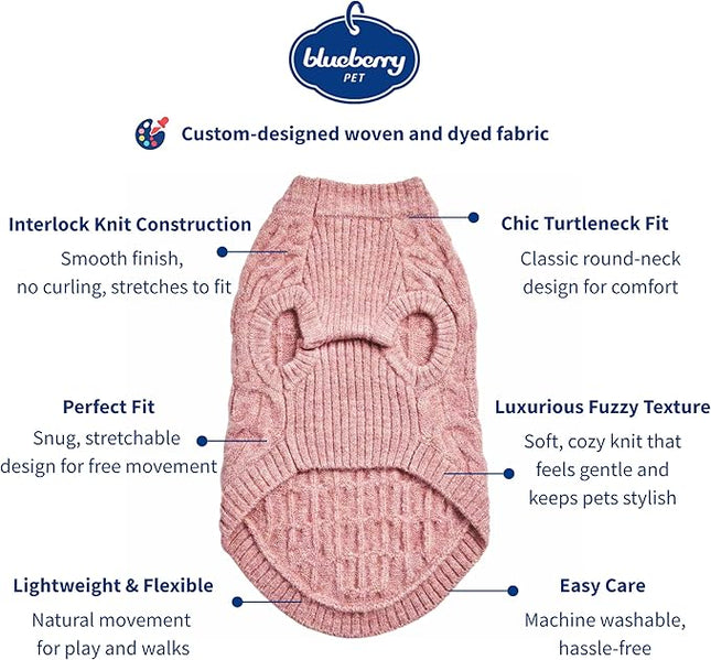 Blueberry Pet Classic Knit Dog Sweater, Pullover Crew-Neck Christmas Style in Pink, Back Length 14”, Cozy Winter Wear