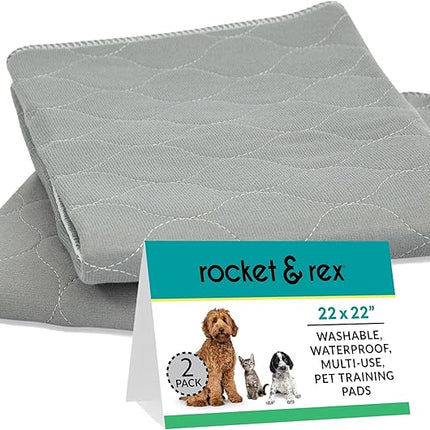 rocket & rex Premium Washable Pee Pads for Dogs, Waterproof & Reusable Puppy Pads for Potty Training, Whelping, Lining Crates & More, Guaranteed for up to 300 Washes, 22" x 22" (Pack of 2)