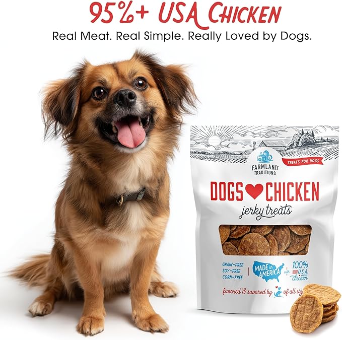 Farmland Traditions Dogs Love Chicken Jerky Dog Treats with Only 3 Ingredients and No Fillers, 6 Ounce Bag