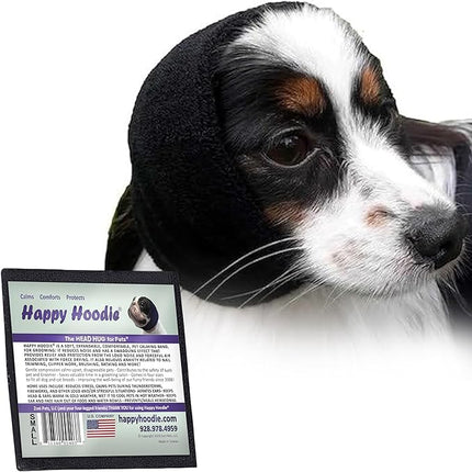 Happy Hoodie The Original Dog & Cat Calming Band - American Brand - Anxiety Relief/Noise Protection-Grooming-Thunder-Fireworks (Small, Black) - Since 2008