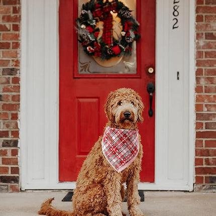 Lionheart glory Dog Bandana 1 Pack Washable Soft Cotton Christmas Plaid Bibs Scarf, Adjustable Kerchief Square Dog Bandanas for Large Dogs