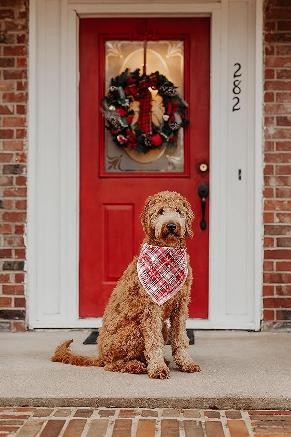 Lionheart glory Dog Bandana 1 Pack Washable Soft Cotton Christmas Plaid Bibs Scarf, Adjustable Kerchief Square Dog Bandanas for Large Dogs
