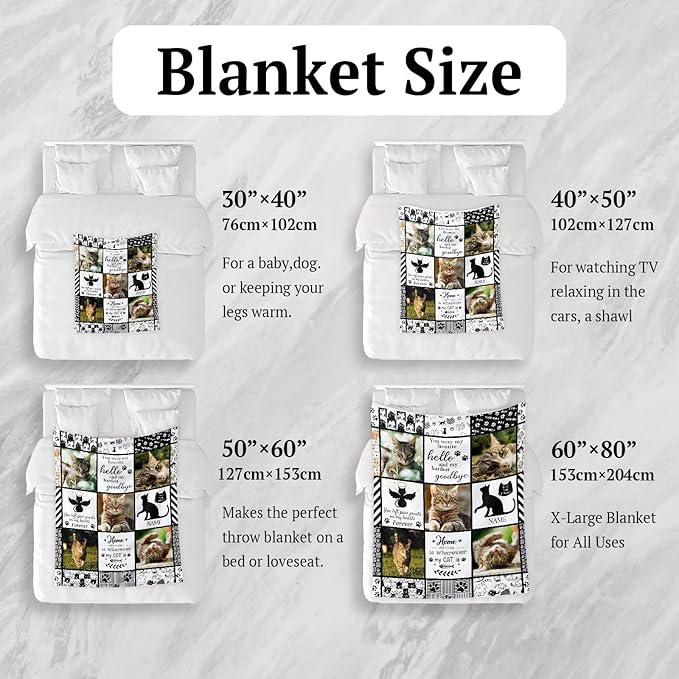 Personalized Pet Memorial Throw Blanket with Photo-Pet Memorial Gifts for Dogs Cats Loss of Dog Sympathy Gift Bereavement Remembrance Passing Away Gifts (Just for Cat)