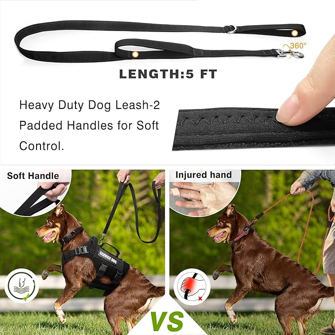 WINSEE Tactical Dog Harness with Dog Leash, Dog Collar, Service Working MOLLE Vest with 10 Pet Patches for Medium Dog, No Pull Military Harness and Backpack with Airtag Holdler