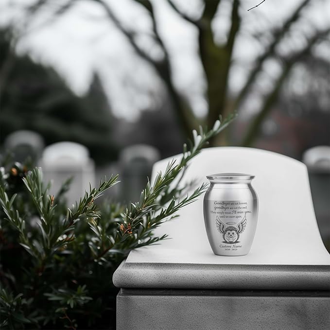 Artsy Woodsy Personalized Hedgehog Pet Memorial Cremation Mini Urn, Decorative Keepsake Small Urns for Ashes 2.56 inch, Remembrance Gifts for Pet Lovers in Loving Memory (07, 2.56x1.77)