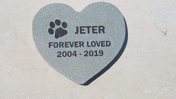 Pet Memorial Headstone Grave Marker Gray Natural Stone Heart 8" for Your Dog Or Cat Personalized