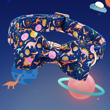 Lionheart glory Dog Bow Collar Dinosaurs Pattern Cute Collars for Small Dogs,Soft Duty Adjustable Dog Collar with Bowtie Spring Summer Puppy Collars Bows Pet Gift