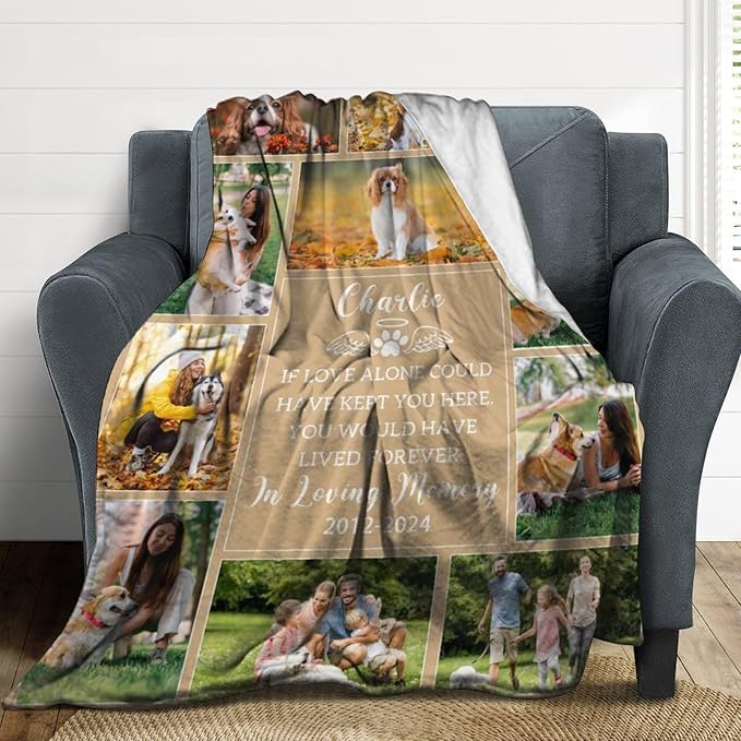 Custom Pet Loss Memorial Blankets - Personalized Dog Remembrance Blanket with Photo - Bereavement & Sympathy Dog Memorial Gifts for Loss of Dog, in Loving Memory Blanket for Pet Owner Dog Lover