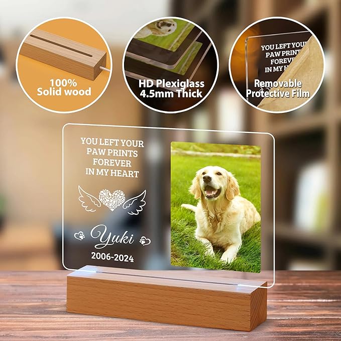 Pet Memorial Gifts for Dogs, Personalized Pet Memorial Night Lights, Dog Memorial Gifts for Loss of Dog, Loss of Dog Sympathy Gift, Dog Bereavement Remembrance Picture Frame (Design-E)