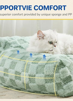 Cat Bed Cats Couch for Puppy and Kitten, Fluffy Pet Couch Small Dog Sofa Bed, Supportive Cat Sofa for Indoor Cats, Washable Cover & Non-Slip, 26 inch, Green