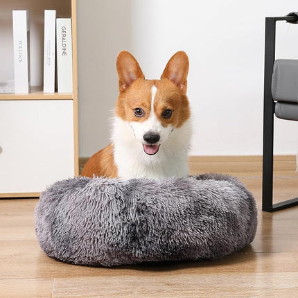 NOYAL Calming Donut Dog Bed for Small to Medium Dogs & Cats - Plush Faux Fur Anti-Anxiety Pet Bed with Machine Washable Cover & Non-Slip Base