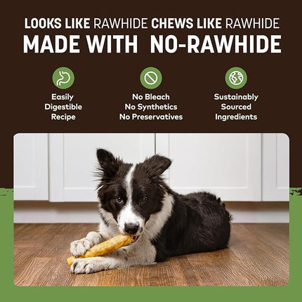 Earth Animal No Hide Chews - Long Lasting Rawhide Free Medium Dog Chews Rolls, Pork - 6 Count