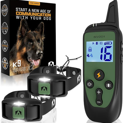 INVIROX Training Collar for Large Dog X2 [Spark K9] 124 Levels with Remote 1100yd Range, Night-Light Mode for Medium Dogs IP67 Waterproof Training Collar for Dogs