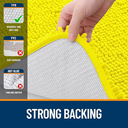 OLANLY Bathroom Rugs 44x24, Extra Soft Absorbent Chenille Bath Rugs, Rubber Backing Quick Dry, Machine Washable Bath Mats for Bathroom Floor, Tub and Shower, Home Decor Accessories, Lemon Yellow