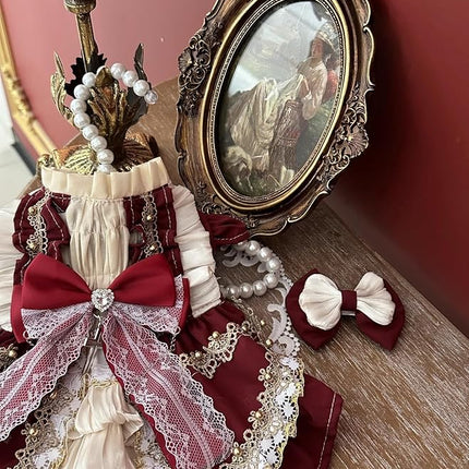 Fashion Sweet Puppy Dog Lace Princess Dress for EXTRAL Small and Small Dog A-WineRed-1 Large