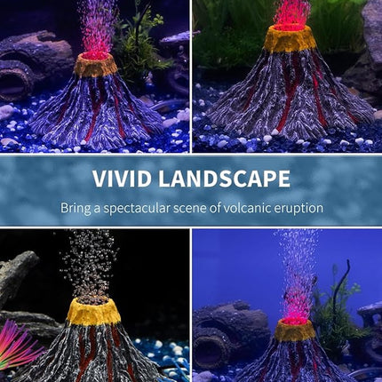 Uniclife Aquarium Volcano Ornament Kit Realistic Resin Volcanic Decoration with Air Stone Bubbler Red LED Light Decor for Fish Tank Landscape Addition and Oxygenation