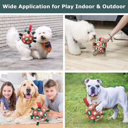 QDAN Christmas Dog Toys: Soccer Ball with Straps for Outdoor Play, Tug of War, Puppy Gifts - Durable 8-Inch Balls for Medium Large Dogs