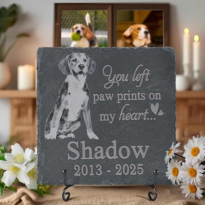 Pet Memorial Stone, Dog Memorial Stone, Dog Memorial Gifts for Loss of Dog, Pet Memorial Gifts, Loss of Pet Sympathy Gift, in Loving Memory Pet - Left Paw Prints on My Heart - Square
