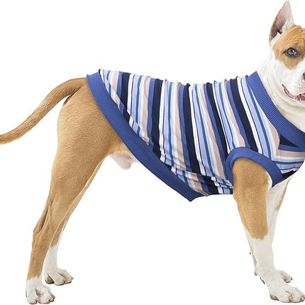 Large Dog Striped T Shirts Clothes Sleeveless Tank Top Vest for Labrador Dobermann, Blue, 5X-Large