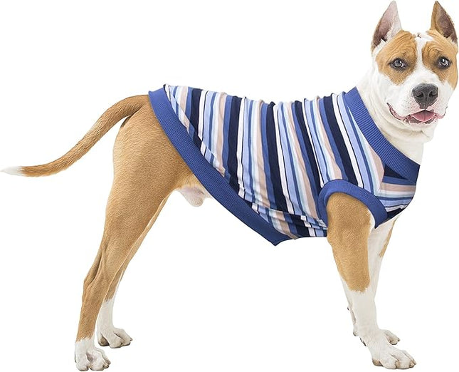 Large Dog Striped T Shirts Clothes Sleeveless Tank Top Vest for Pitbull Labrador, Blue, 4X-Large