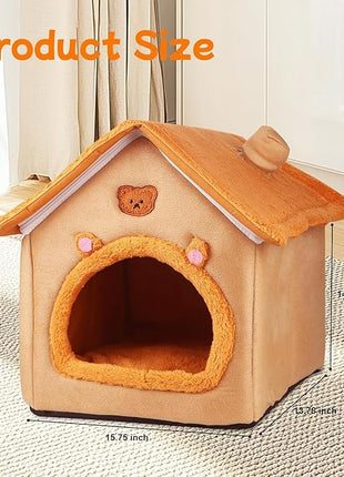 Cat House Inside Cat Sleeping Tent Dog House Bed Indoor with Non-Slip Bottom 15.75inch Orange