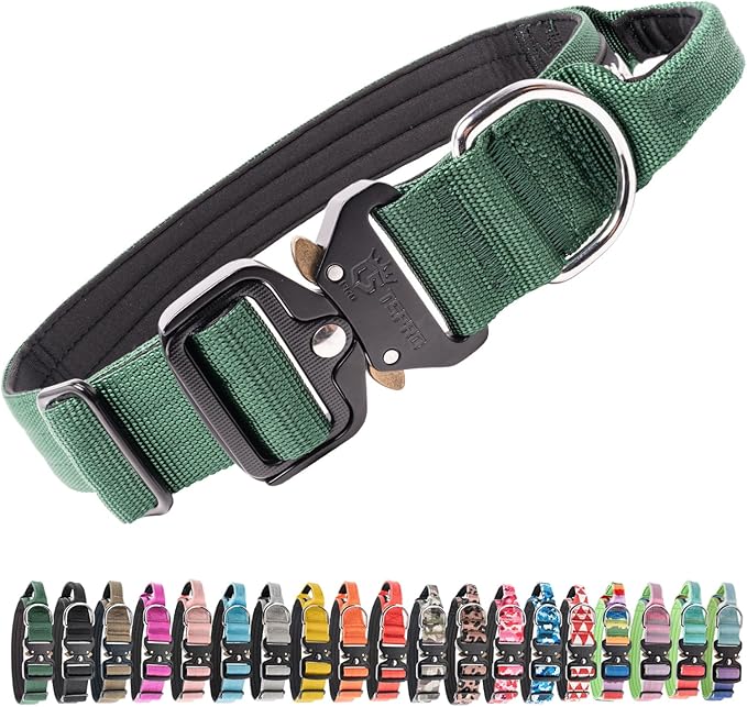 TSPRO Premium Dog Collars Tactical Dog Collar with Handle and Heavy Duty Quick-Release Metal Buckle Durable Thick and Adjustable for Medium to Large Dogs (Green L)