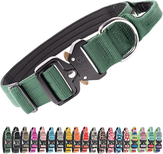 TSPRO Premium Dog Collars Tactical Dog Collar with Handle and Heavy Duty Quick-Release Metal Buckle Durable Thick and Adjustable for Medium to Large Dogs (Green L)