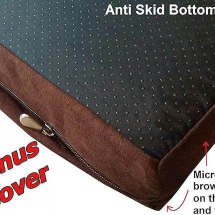 Dogbed4less Orthopedic Small Medium Cool Memory Foam Pet Dog Bed, Waterproof Liner with Khaki Microsuede Cover and Extra External Case 35X20X4 Inch
