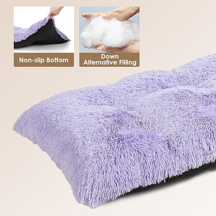 EHEYCIGA Fluffy Dog Crate Bed for Extra Large Dogs, Plush Faux Fur Crate Pad, Calming Anti Anxiety XL Dog Bed, Washable Soft Warm Mat with Non-Slip Bottom, Purple