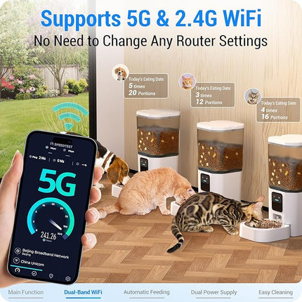 Automatic Cat Feeder with 5G WiFi: Automatic Dog Feeder with APP Control, 7L Timed Auto Cat Food Dispenser with Alexa for Multiple Pets, Detachable for Easy Cleaning - 29 Cup