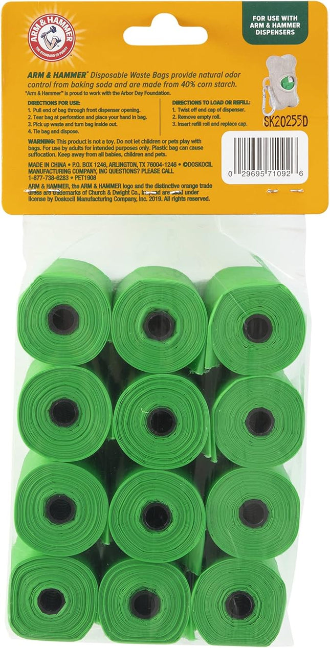 Arm & Hammer Durable Disposable Dog And Cat Waste Bags With Activated Baking Soda, 180 Dog Poop Bags, Plant-Based 9 x 14 Inches