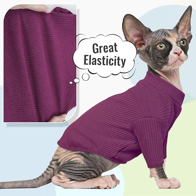 DENTRUN Sphynx Hairless Cats Shirt Pullover Kitten T-Shirts, Breathable Cat Wear Turtleneck Sweater Adorable Cat's Clothes Vest Pajamas Jumpsuit