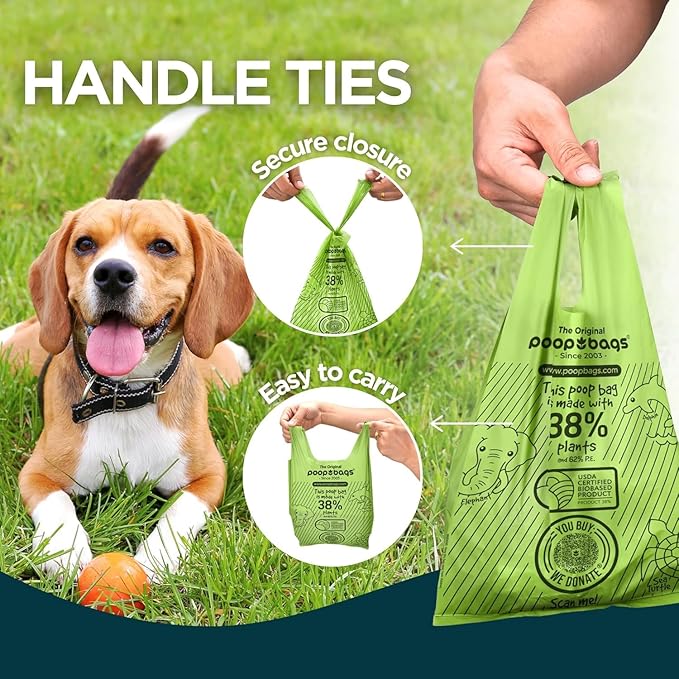 The Original Poop Bags® Dog Poop Bags with Handles, 38% USDA Biobased, Leak-Proof & Easy Tie Waste Bags for Dogs, Unscented, 240 Count