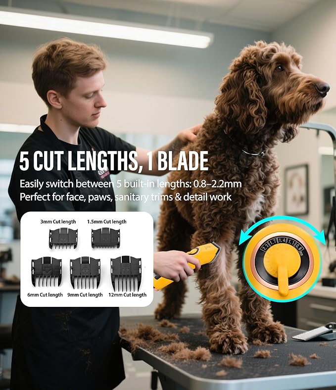 Professional Dog Grooming Clippers with 12H Runtime & Replaceable 440C Blade, 3-Speed Low Noise Electric Dog Shaver for Thick, Matted, Curly Hair, Cordless Clipper for Groomer & Home Use, Black