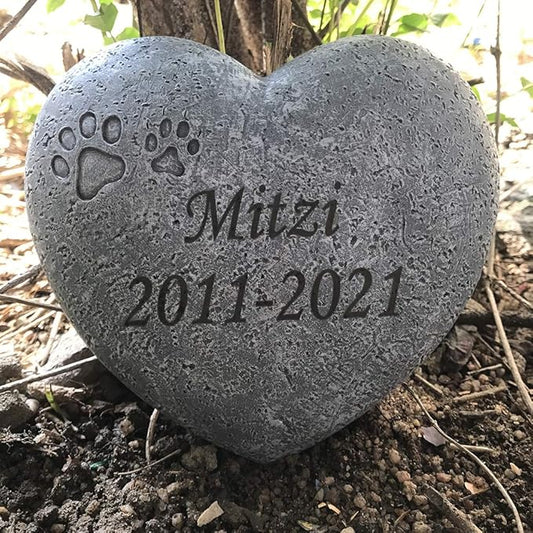 Personalized Paw Prints Pet Memorial Stones, Heart Shaped Dog Grave Marker, Custom Dog Garden Tombstone for Outdoors Or Indoors-Pet Sympathy Gift